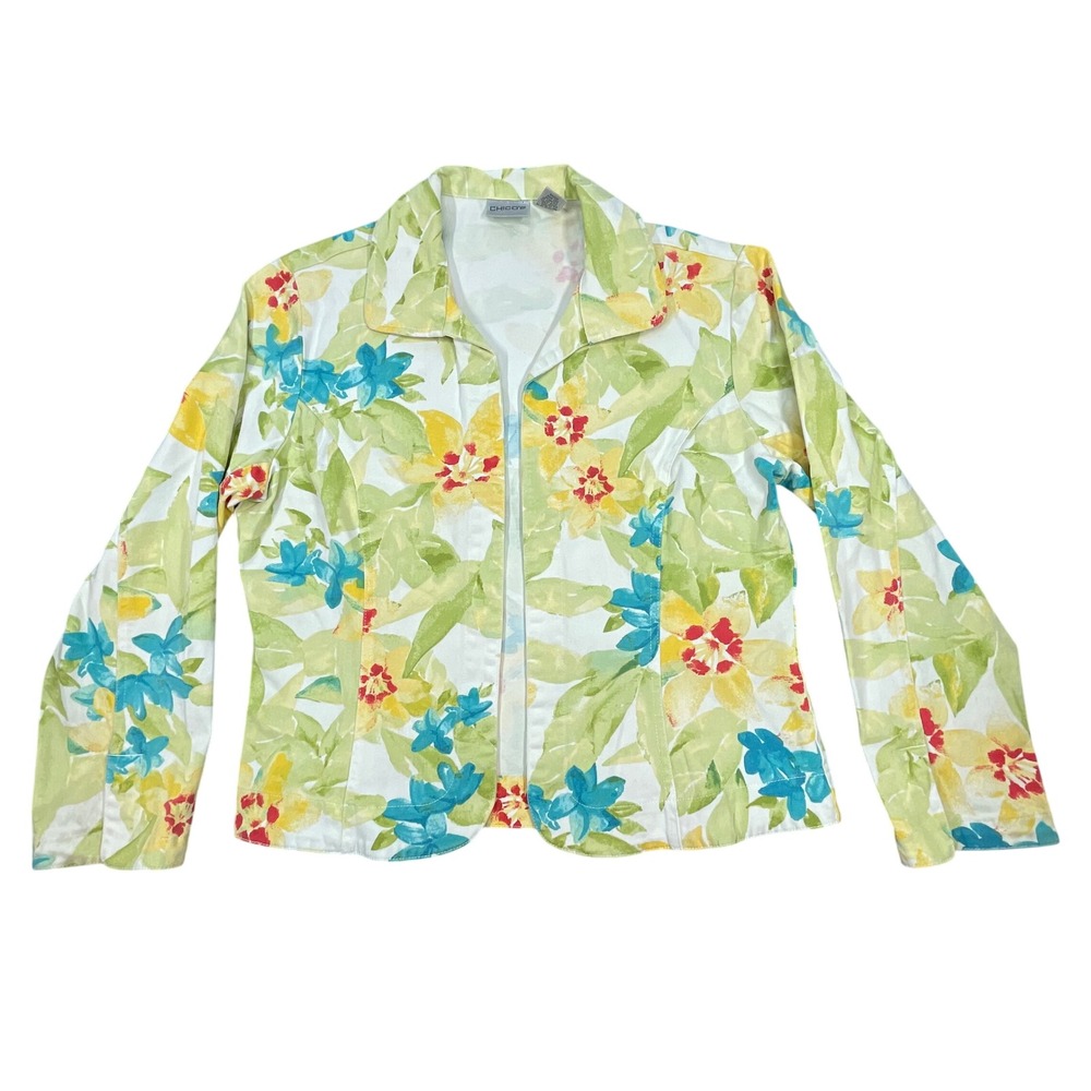 Chico's Multicolor Floral Cotton Stretch Denim Jacket Women Size 1